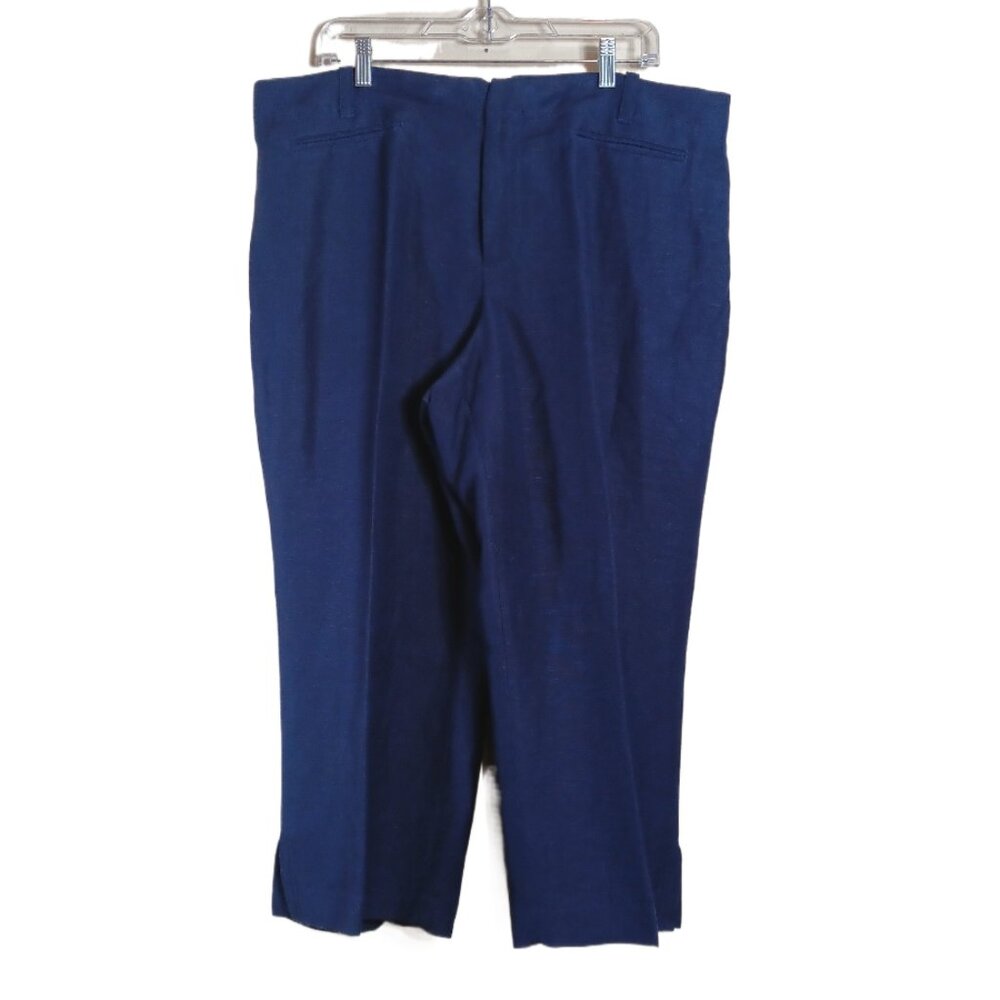Emma James Capri Pants Women’s 16W Navy Blue Linen Blend Faux Pocket Nautical